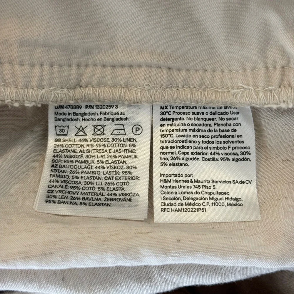 H&M MAMA Linen Blend Maternity Pants XL Beige Straight Leg Over Belly NWT